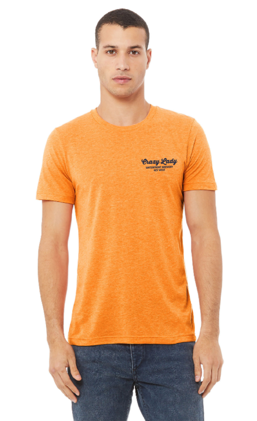 front of crazy lady beer t shirt in orange