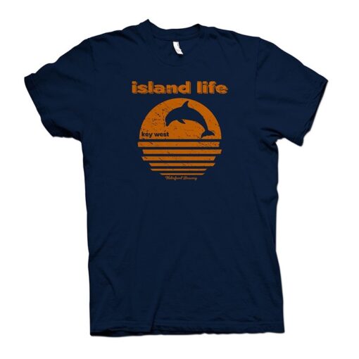 Island Life T shirt orange and navy