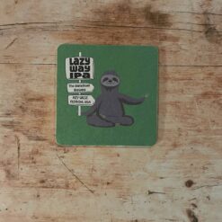 green lazy way IPA beer sloth coaster with directional sign