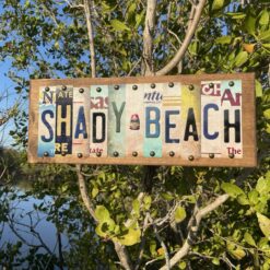 shady beach license plate sign